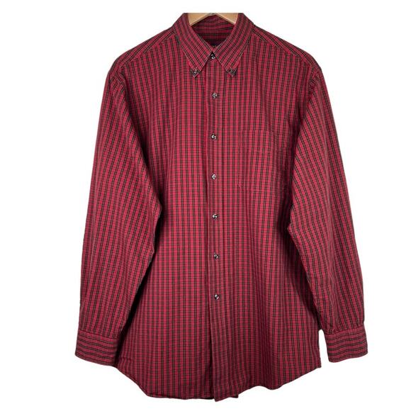 Club Room easy care red gingham check long sleeve button down shirt L 16 34/35 - Picture 1 of 8